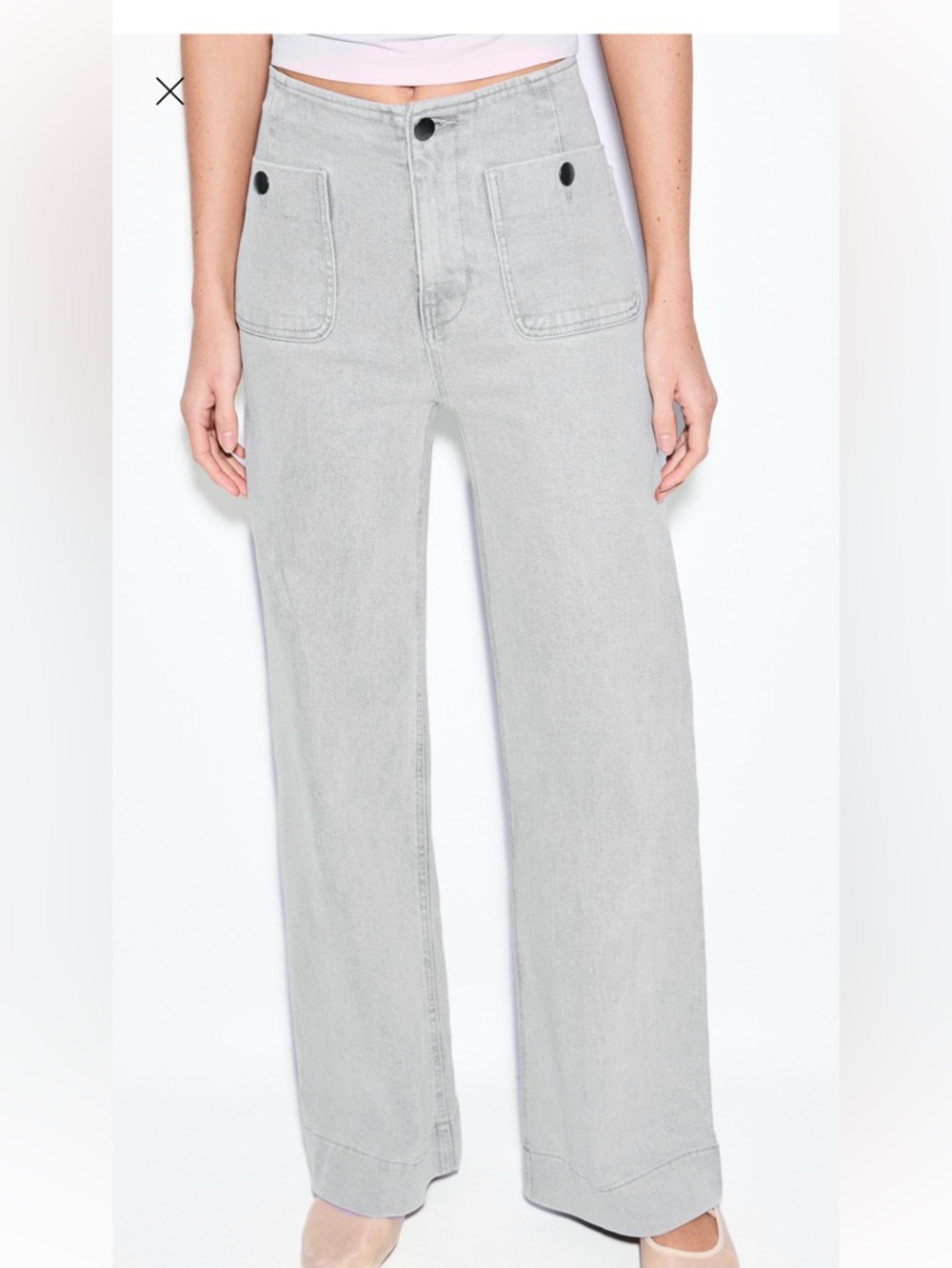stradivarius White High-Waist Wide-Leg Jeans